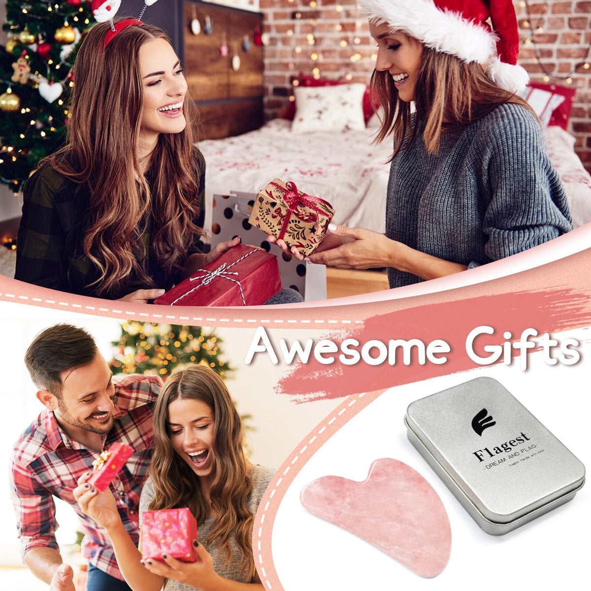 Stainless Steel,Rose Quar Gua sha