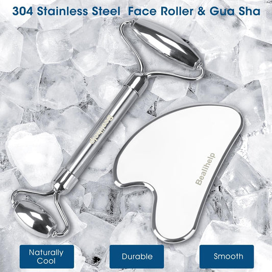 Face Roller and Gua Sha, Stainless Steel