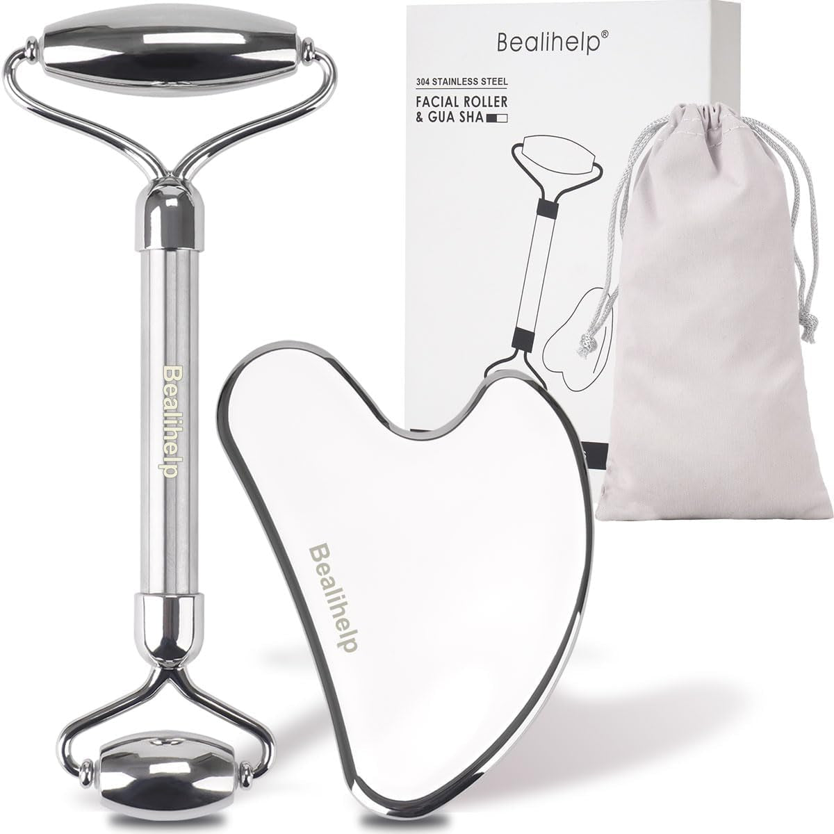 Face Roller and Gua Sha, Stainless Steel 