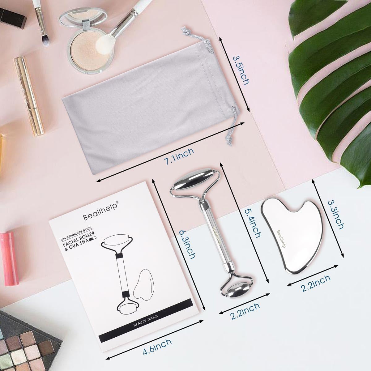 Face Roller and Gua Sha, Stainless Steel 