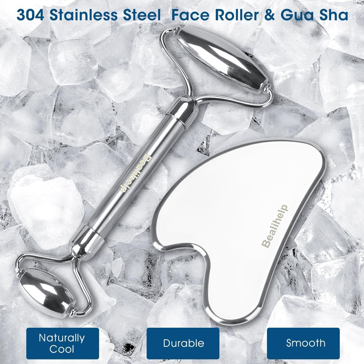 Face Roller and Gua Sha, Stainless Steel 