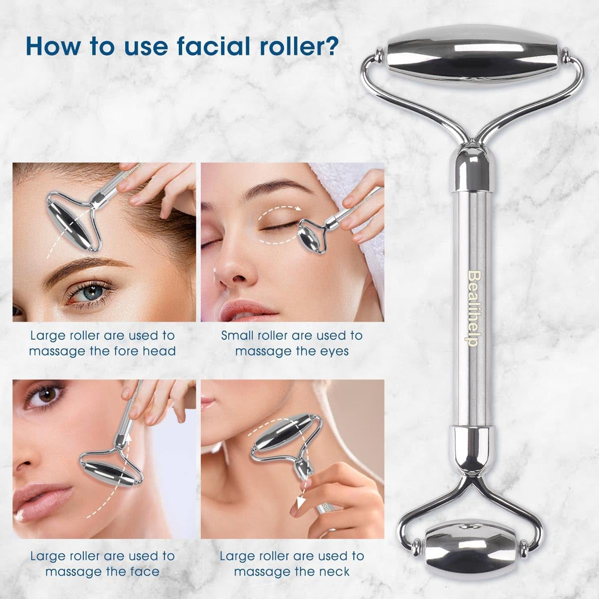 Face Roller and Gua Sha, Stainless Steel 